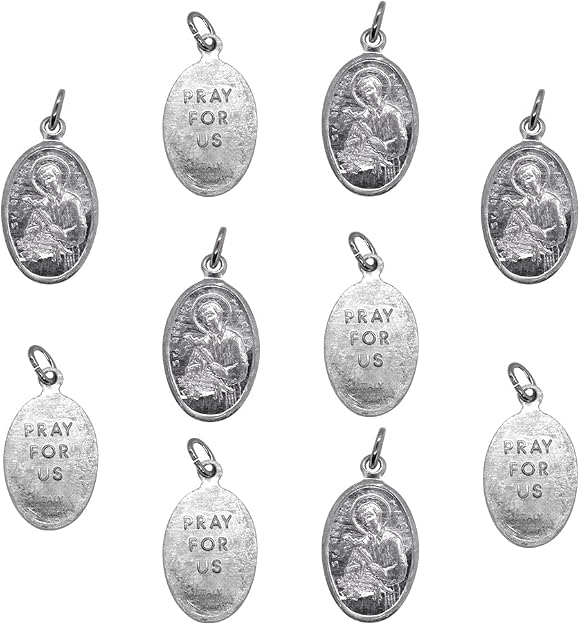 10 Pack of Saint Gerard Medals | 1" Metal Silver-Tone Pendants | Patron Saint of Pregnancy | Great Catholic Gift for First Holy Communion and Confirmation | Made in Italy