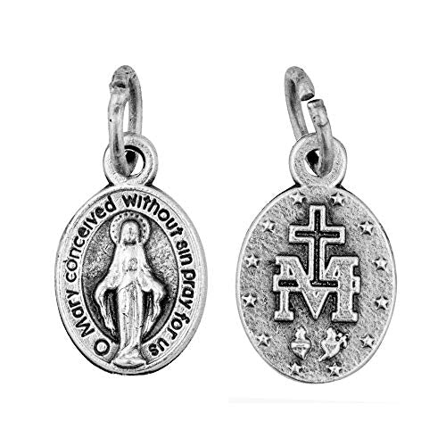10 Pack Miraculous Mary Charms for Bracelet Necklace etc. | ½" Genuine Italian Miraculous Medal Pendant | Simple and Detailed Pendant | Christian Jewelry