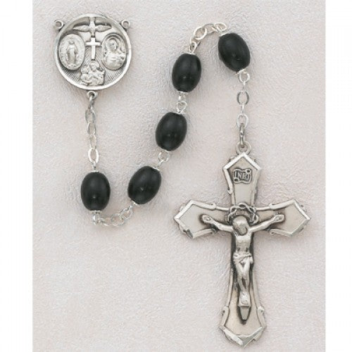 SS 6X8MM BLACK WOOD ROSARY