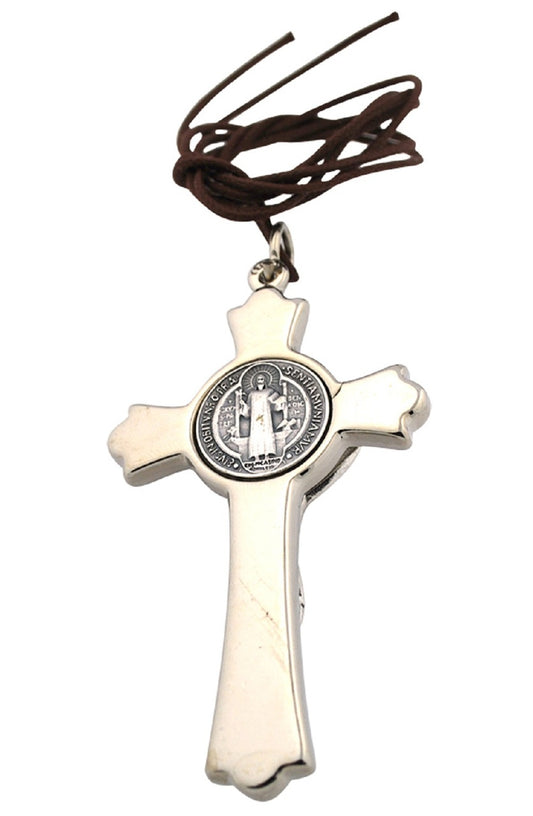 St. Benedict Crucifix with Cord and Booklet (Silver-Tone)