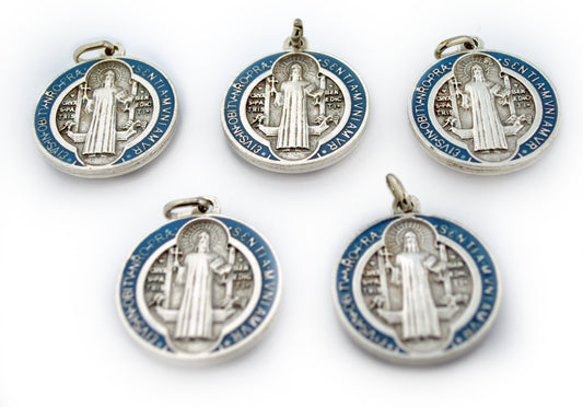 St. Benedict Medal with Blue and Red Enamel (Lot of 5)