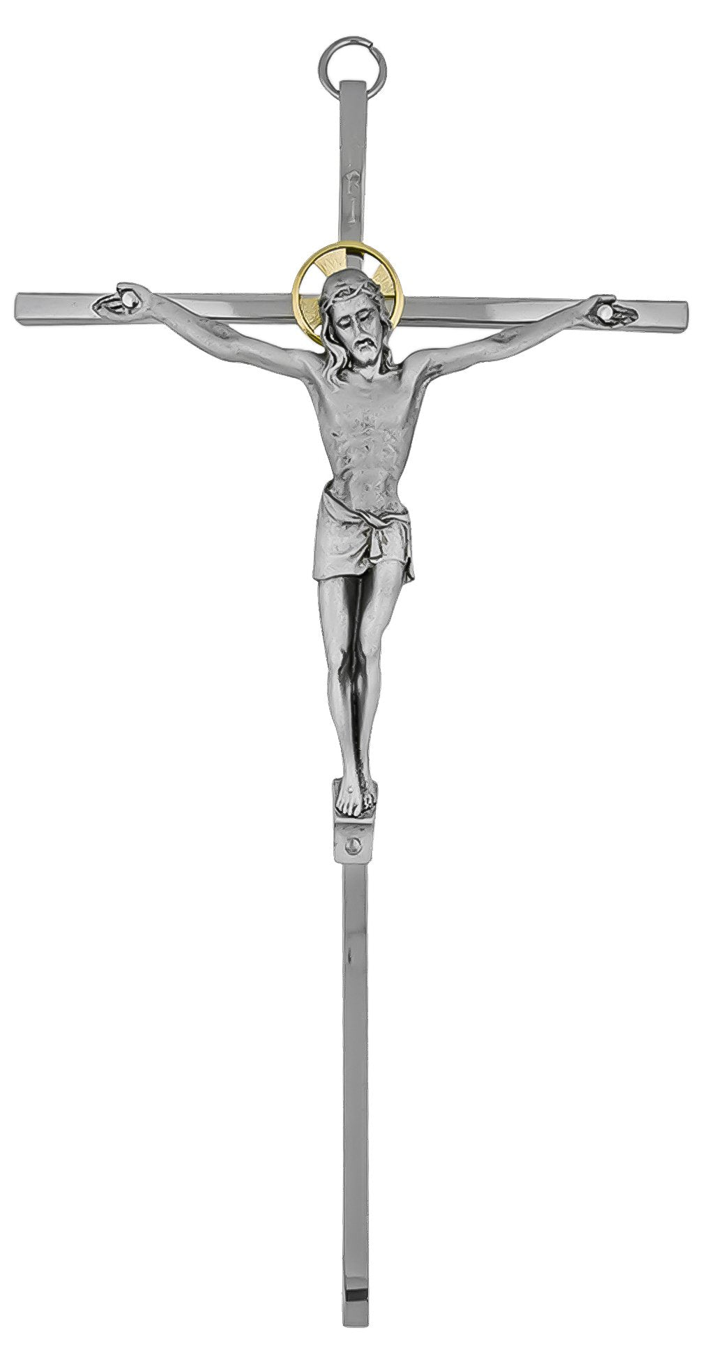 10" Nickel-Plated Brass Wall Crucifix with Antique Pewter Corpus