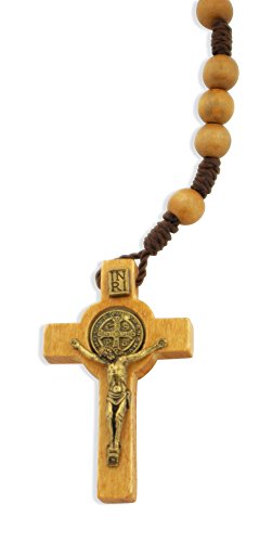 Wood St. Benedict Rosary Necklace with Clasp (Pine)