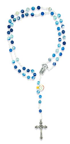 Beautiful Catholic Rosary with Glass Beads (Blue)