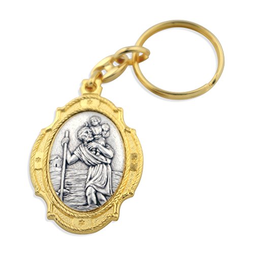 Deluxe Gold Catholic Keychain (Saint Christopher / Saint Michael)