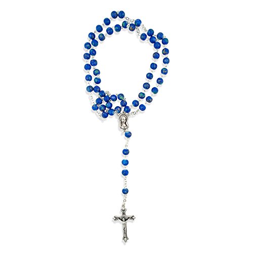Glass Bead Catholic Rosary - Multicolor (Blue)