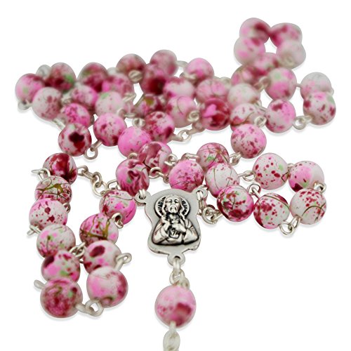 Glass Bead Catholic Rosary - Multicolor (White)