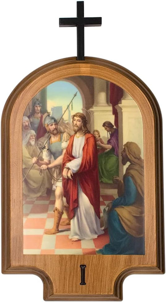 Set of Stations of the Cross with Full color images of the Way of the Cross Made in Italy 10 Inches Tall