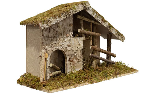 Nativity Creche Stable, | Realistic Moss, Hay, Wood and Fabric | Christmas Décor| 12.5" x 19.5"