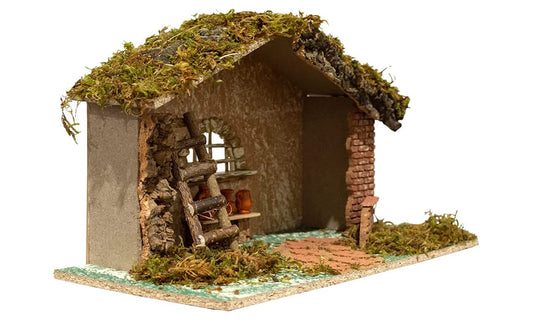 Nativity Creche Stable, Realistic Moss Roof and Floor, 11" x 18.25"