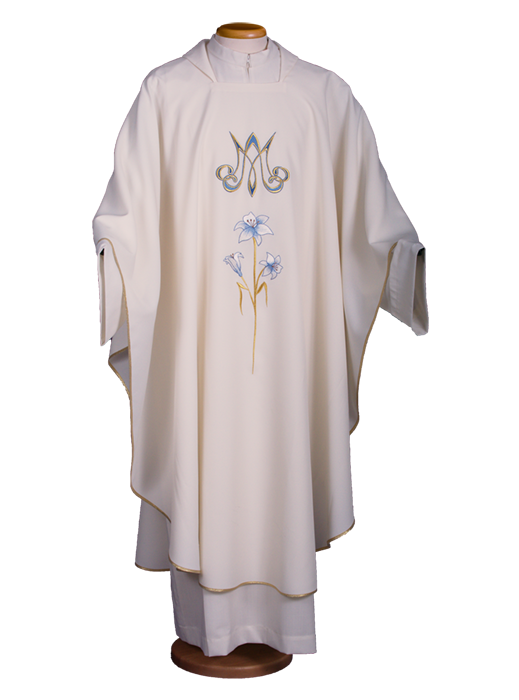 Marian Chasuble in 100% Polyester with Delicate Embroidery – Elegant Liturgical Vestment Honoring Our Lady