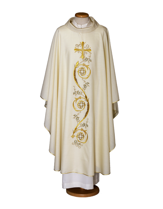 Pure Wool Chasuble with Classic Embroidery – Elegant and Traditional Liturgical Vestment for Catholic Celebrations
