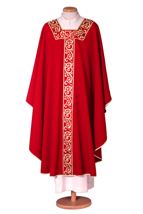 Pure Wool Chasuble with Square Neck – Classic Machine Embroidered Liturgical Vestment for Solemn Celebrations