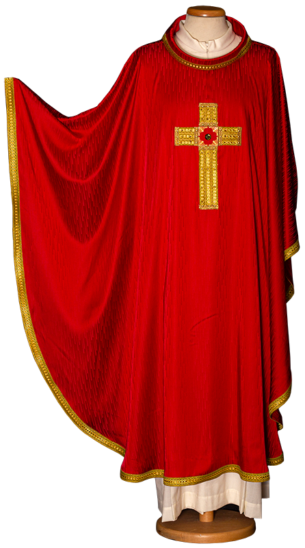 Chasuble in Viscose Acetate with Rain Pattern and Embellished Cross – Elegant Liturgical Vestment with Cowl Neck and Hand-Sewn Stones