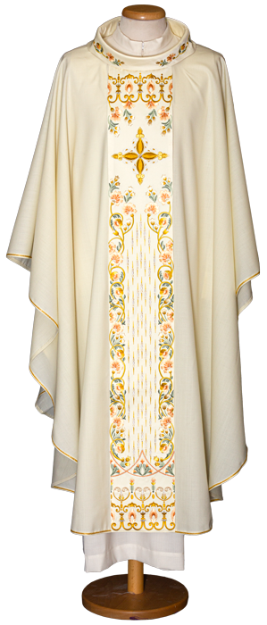 Precious Pure Wool Chasuble with Gold Embroidered Stolon – Elegant Liturgical Vestment for Solemn Celebrations