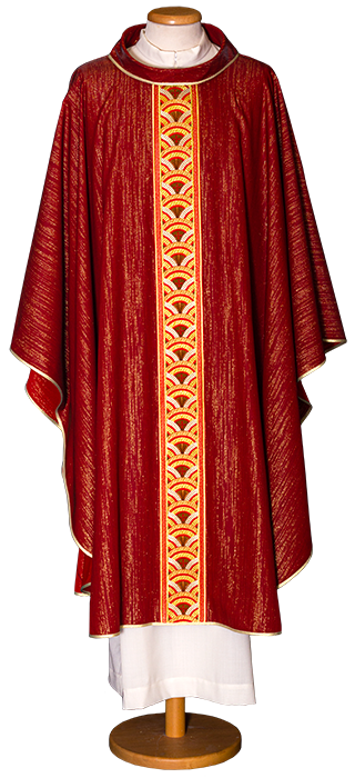Gold Striped Chasuble in Polyester and Viscose with Embroidered Stole – Elegant Liturgical Vestment with Cowl Neck and Metallic Accents