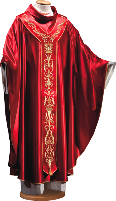 Wool-Silk Chasuble with Embroidered Scapular and Swarovski Stones – Available with or without Ring Collar