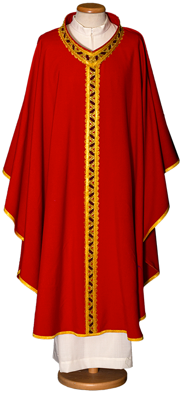 Majestic Pure Wool Chasuble with V-Neck and Embellished Stole – Handcrafted Trimmings by Gamma for Liturgical Elegance