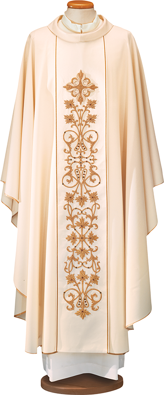 Pure Wool Chasuble with Ring Collar and Hand-Embroidered Stole – Traditional Liturgical Vestment with Gold Camisole Fringe