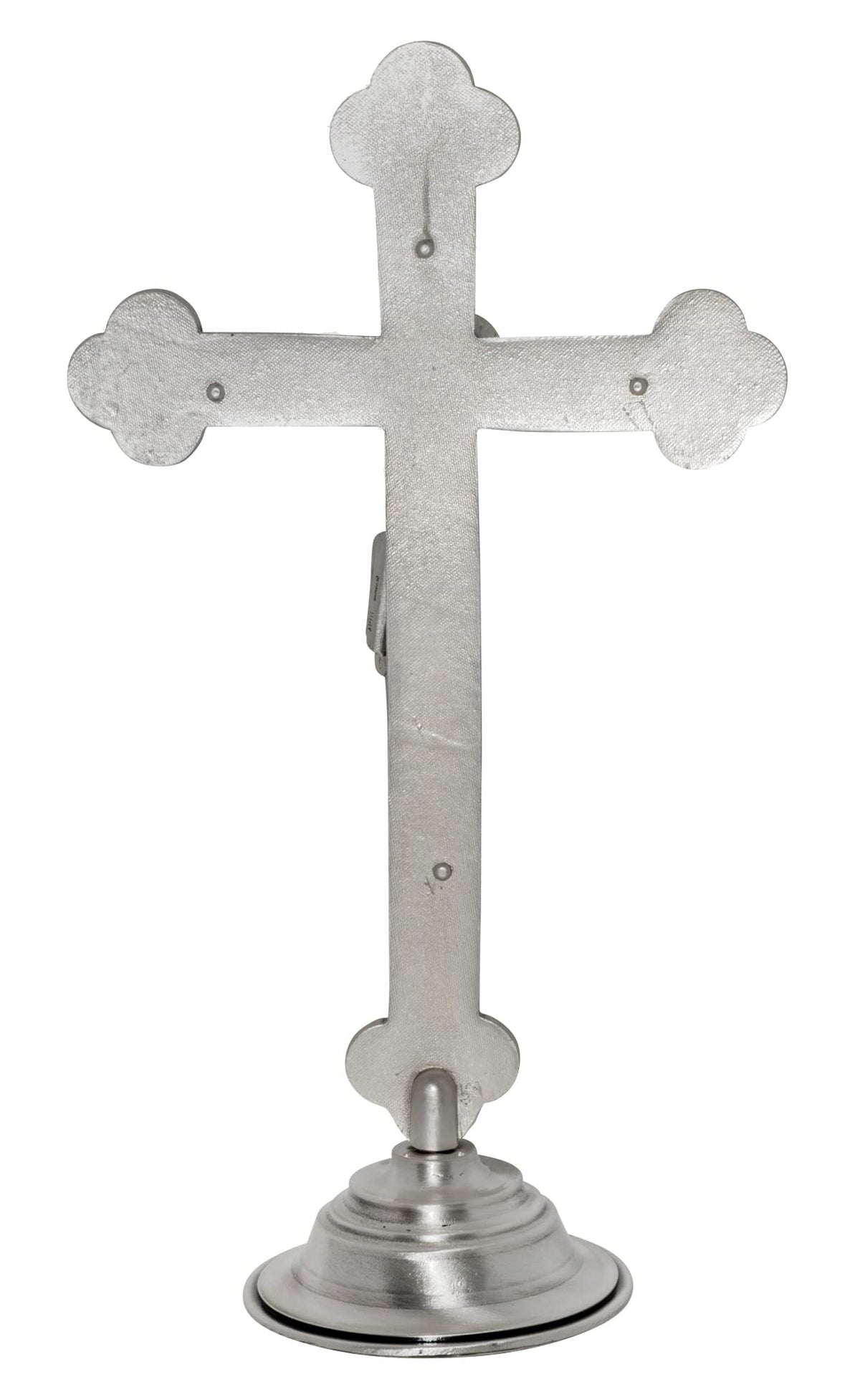 10.5" Metal Standing Crucifix with Four Evangelist Symbols and Elegant Engravings (Silver-Tone)