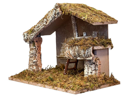 Nativity Creche Stable, | Realistic Moss, Hay, Wood and Fabric | 12" x 7" x9"