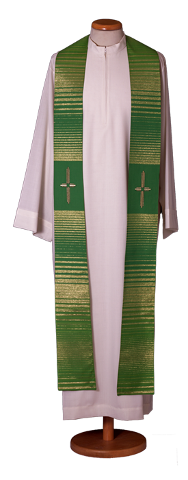 Striped Lurex Wool Stole with Machine-Embroidered Cross – Elegant Liturgical Vestment with Depth and Refinement