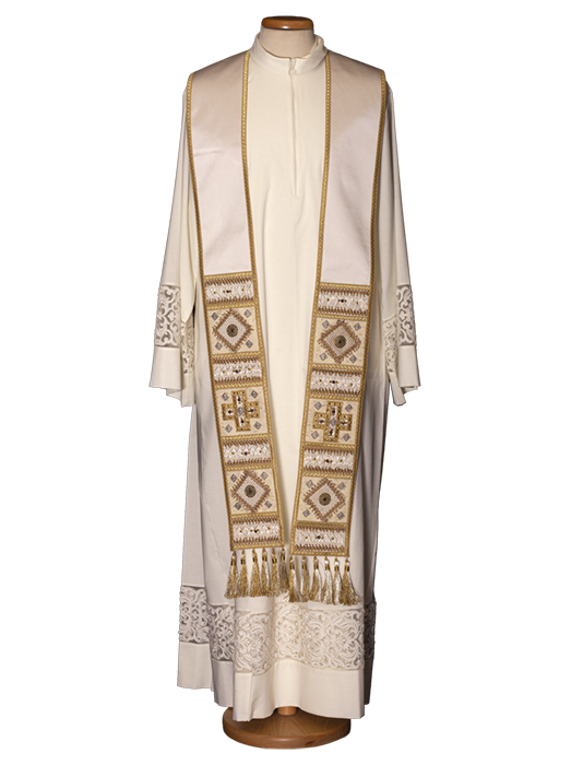 Precious Viscose Acetate Stole with Swarovski Stones and Gold-Silver Embellishments – Handcrafted Liturgical Vestment with Lurex Embroidery