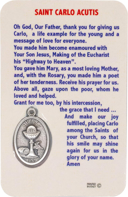 Carlo Acutis Prayer Card with medal Made in Italy