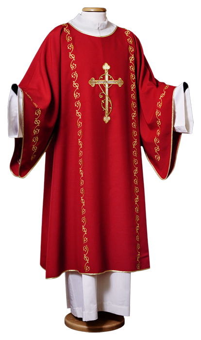 100% Polyester Dalmatic with Gold Embroidery – Elegant Liturgical Vestment with Cape and Sleeve Detailing for Catholic Deacons