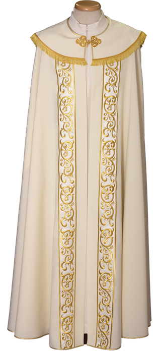 Economical 100% Polyester Cope with Satin Embroidered Stolon – Practical and Refined Liturgical Vestment with Gold Trim