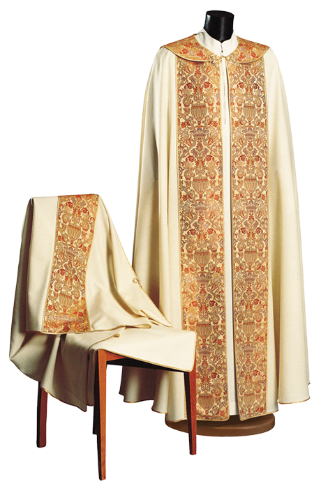 Pure Wool Liturgical Veil with Brocade Insert and Gold Front Hook – Elegant and Refined Church Vestment