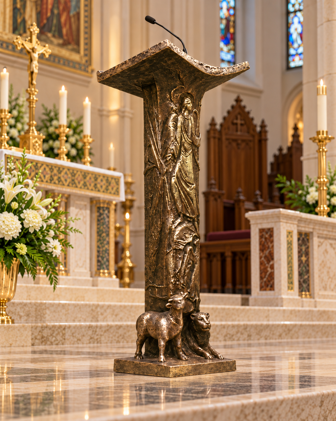 Custom Catholic Church Ambo with Eagle Sculpture – Bronze Liturgical Lectern