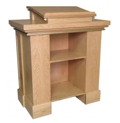 Pulpit with Rectangular Trim and Extended Shelf for Lamp and Microphone