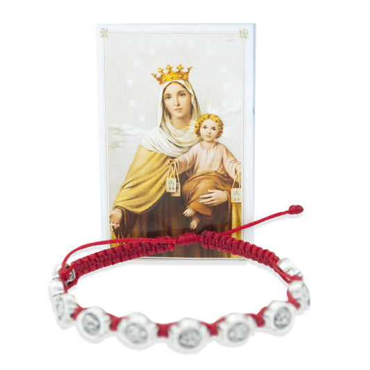 Catholic Adjustable Cord Bracelet with Woven Medals (Sacred Heart / Our Lady of Mount Carmel)