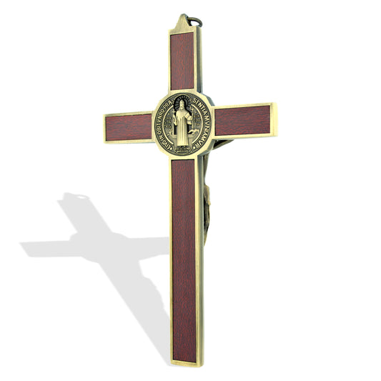 Deluxe Catholic Saint Benedict Wall Crucifix (Antique Brass)