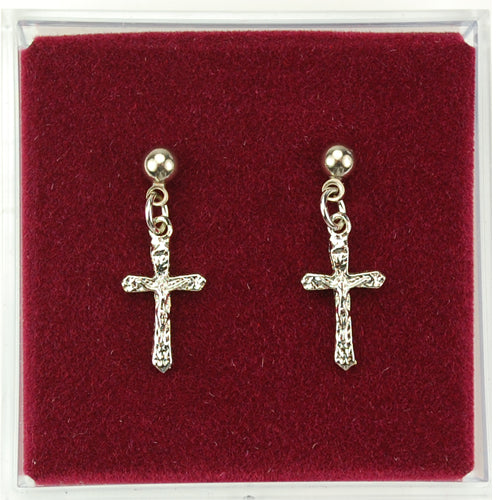 Rhodium Plated Crucifix Earrings