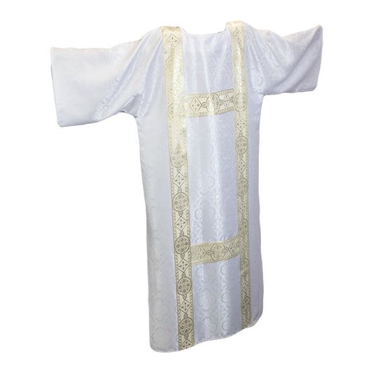 Venerare - Damask Dalmatic, H Design, White