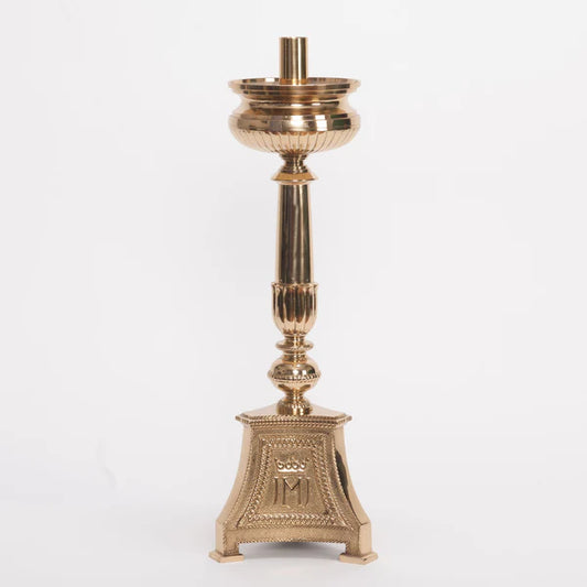 Traditional “JMJ” Altar Candlestick – 18" Polished Brass and Lacquered