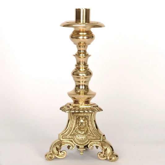 Traditional Holy Family Altar Candlestick – Brass Church Candle Holder | Polished & Lacquered | Classic Catholic Altar Top Candlestick