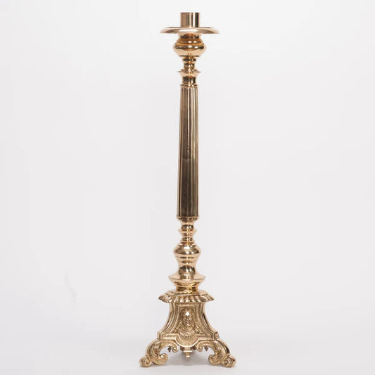 Traditional Altar Candlestick – Brass Church Candle Holder | Polished & Lacquered | Matches H-119B Altar Cross