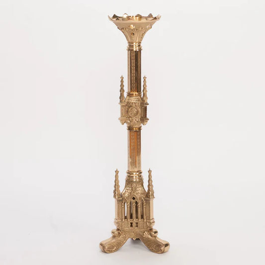 Traditional Gothic Altar Candlestick – Brass Church Candle Holder | Polished & Lacquered