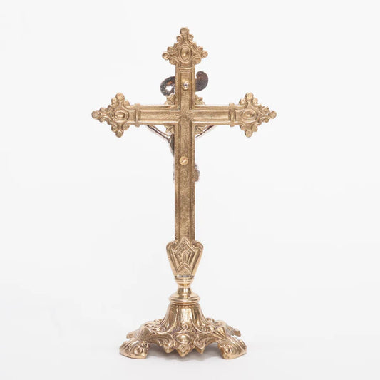 Brass Altar Cross with Silver Plated Corpus and INRI – 9 3/4"