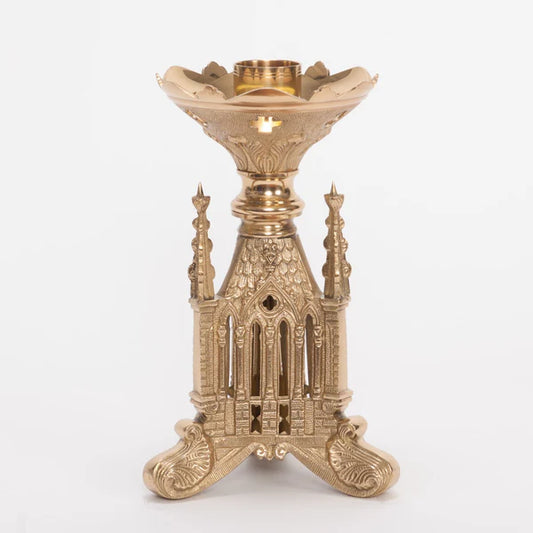 Short Gothic Candlestick | 9 3/4" Traditional Brass Candlestick with 1 1/2" Socket | Matches H-34B Altar Cross