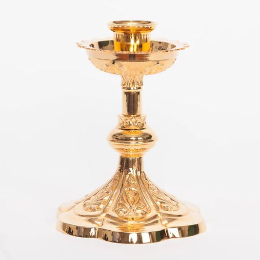Gold Plated Altar Candlestick | 5 3/4" Traditional Catholic Altar Candle Holder | Matches H-44G Altar Cross