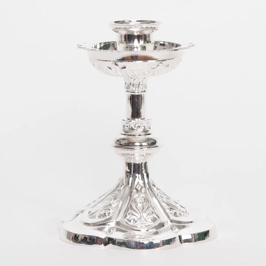 Silver Plated Altar Candlestick | Traditional Catholic Altar Candle Holder with Polished Finish