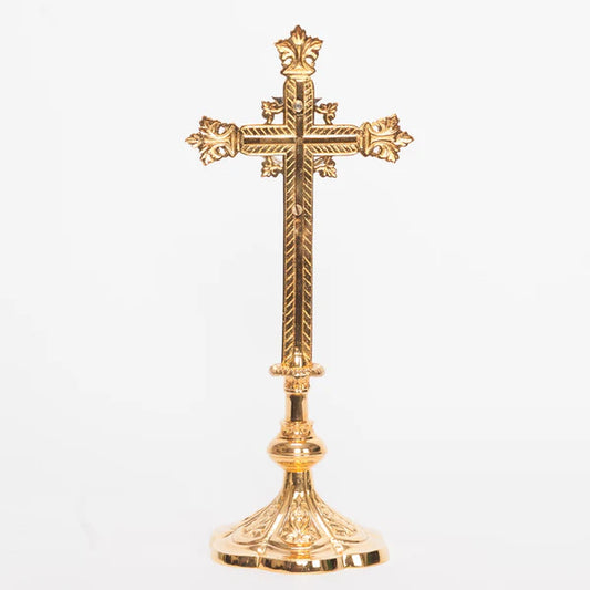 Gold Plated Altar Cross | Traditional Catholic Altar Crucifix with Silver Plated Corpus and INRI