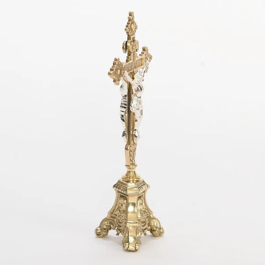 Double Sided 11 1/2" Altar Cross | Traditional Solid Brass Cross with Double Silver Plated Corpus and INRI