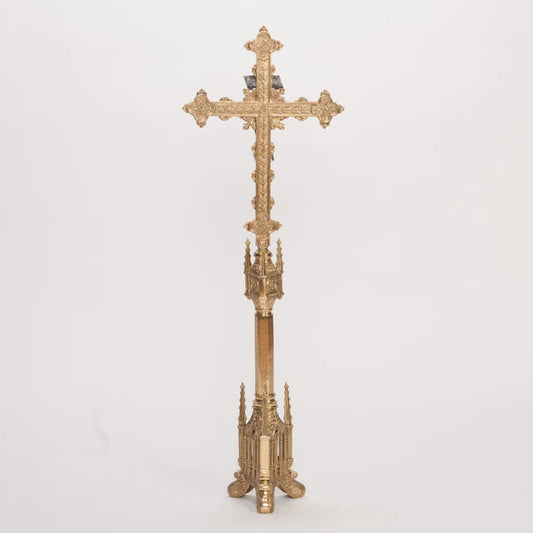 Tall 38 1/2" Altar Cross | Polished Brass with Silver Plated Corpus and INRI | Matches H-61 Altar Products