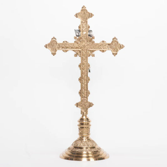 Short 24" Altar Cross | Brass with Silver Plated Corpus and INRI | Matches H-98 Altar Products