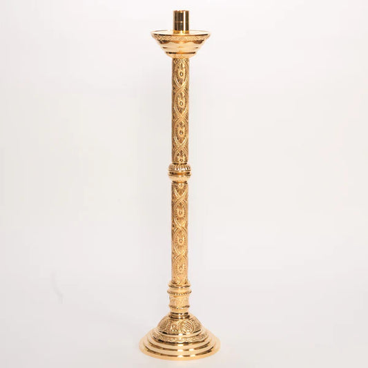 Gold Plated Paschal Candlestick – 42" Altar Candle Holder with 2" Socket